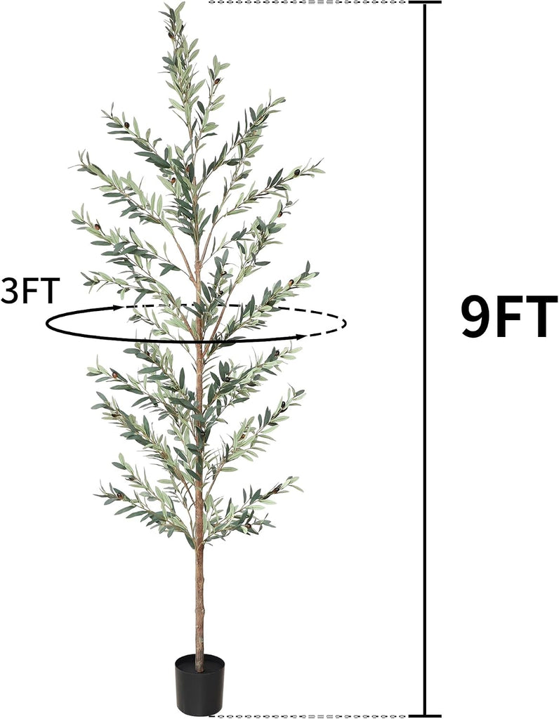 Olive Tree, 9FT Fake Olive Tree with Potted, 108" Faux Silk Olive Tree Tall Outdoor Plant with Olive Garden Decor