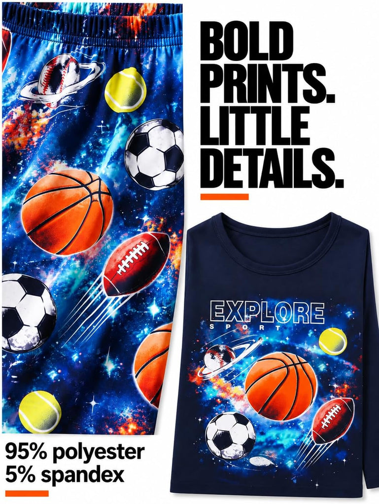 Boys Piece Long Sleeve Pajamas Sport Game Space