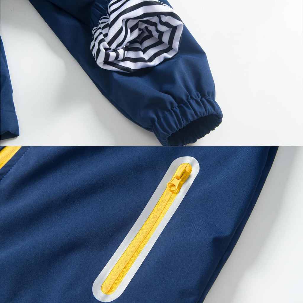 Boys Rain Jacket with Detachable Hood Lightweight Raincoats for Kids