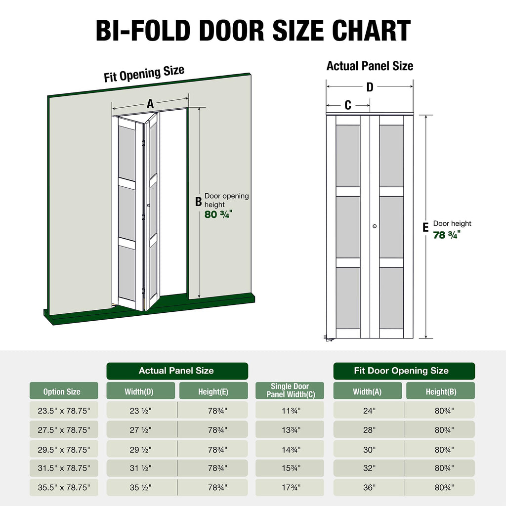 Bifold Door, for 36"x 80" Opening, Tempered Frosted Glass Pre-drilled Folding Closet Door with Hardware Kit