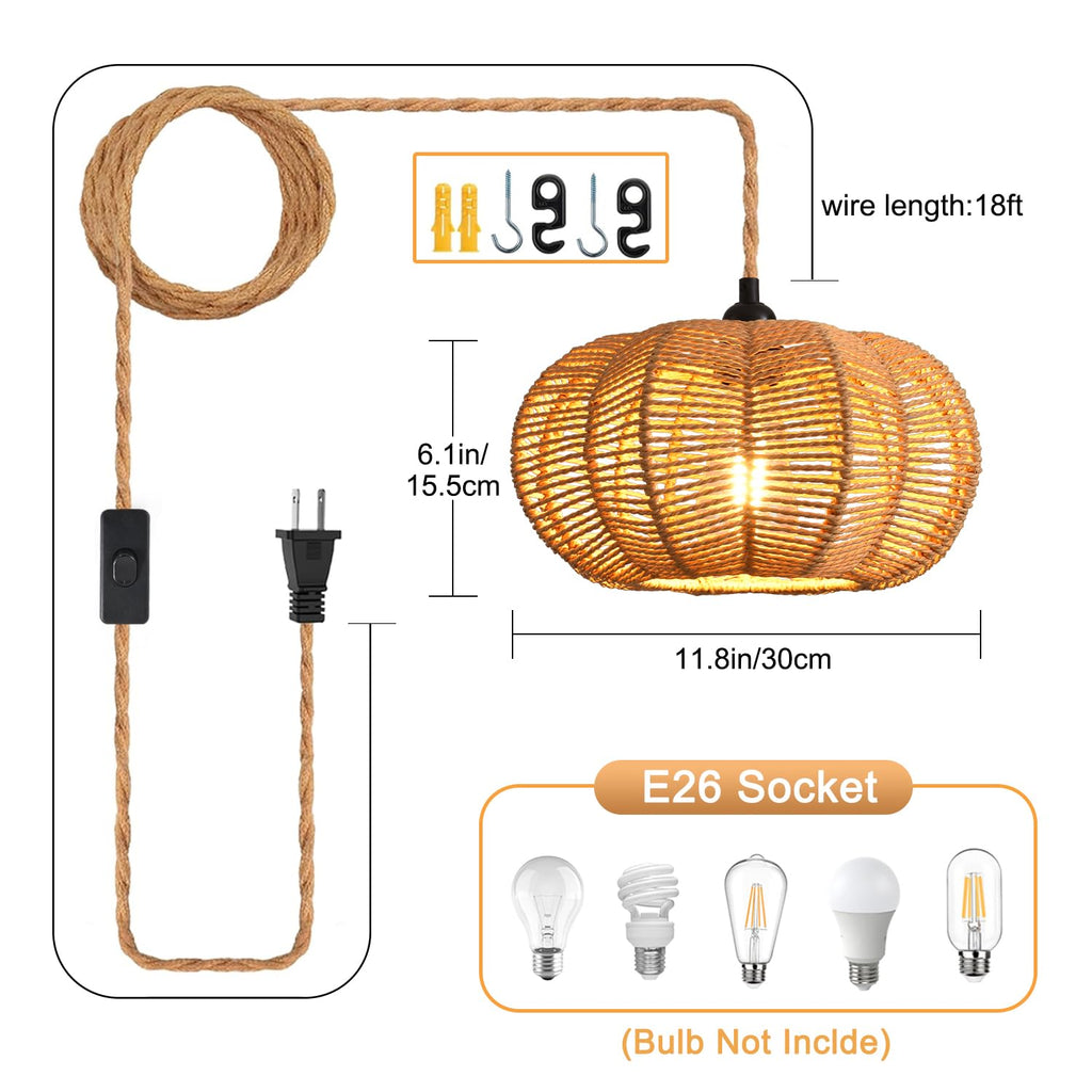 Industrial 15ft Pendant Light Cord -Plug in Hanging Light Fixture, 15FT Farmhouse Pendant Lamp Lights with Switch