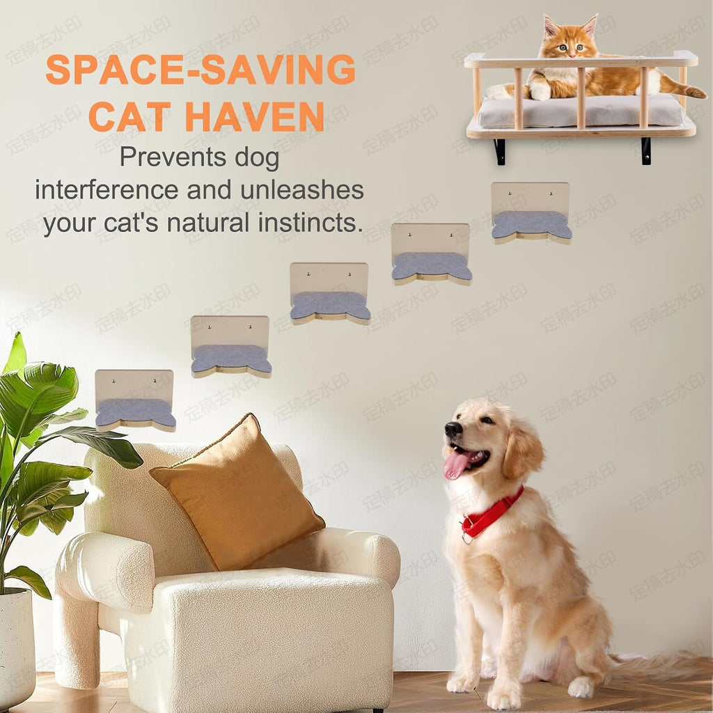 Large Cat Wall Shelves with 5 Steps - Heavy Duty Cat Wall Furniture, Climber, Shelves & Perches with Comfy Cushion &