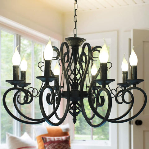 French Country Chandeliers,8 Lights Kitchen Island Candle Iron Black Chandelier,Industrial Vintage Pendant Light Fixture for Farmhouse,Dining Room,Bedroom,Foyer A109-B07VLKXLNS