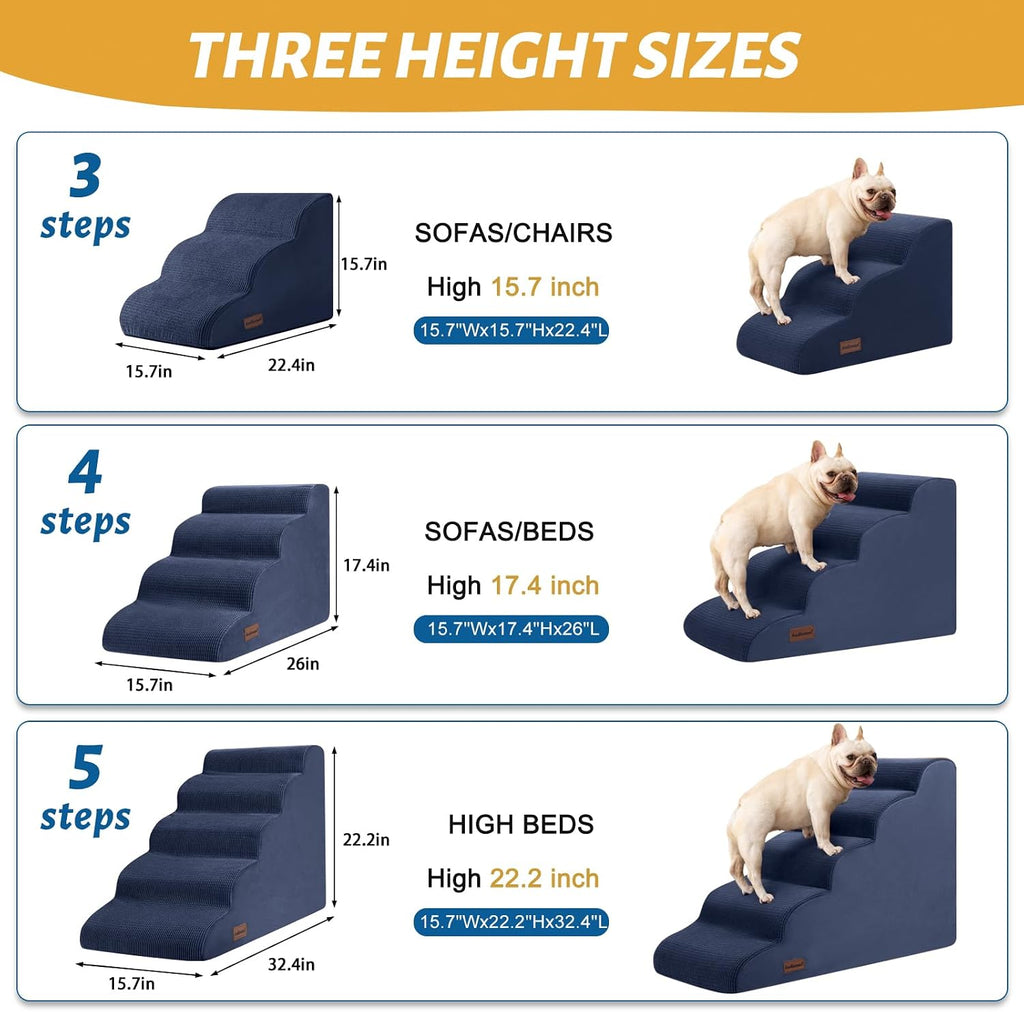 Dog Steps for Bed or Couch, 4-Step Pet Stairs Ramp for Small Dogs