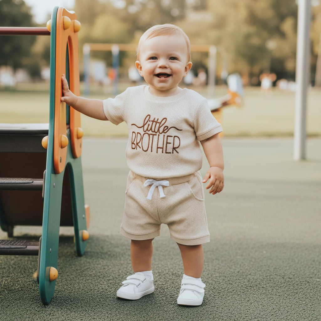 Baby Boy Summer Clothes Newborn Infant Outfit Letter Embroidery Print Short Sleeve Romper with Shorts 2Pcs Set