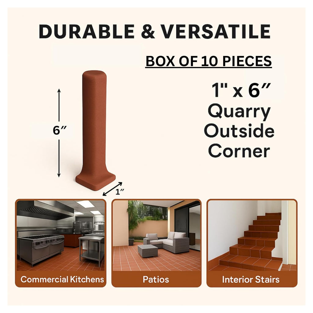 1x6 Colonial Red Quarry Outside Corner Trim Tile - 10 Pieces