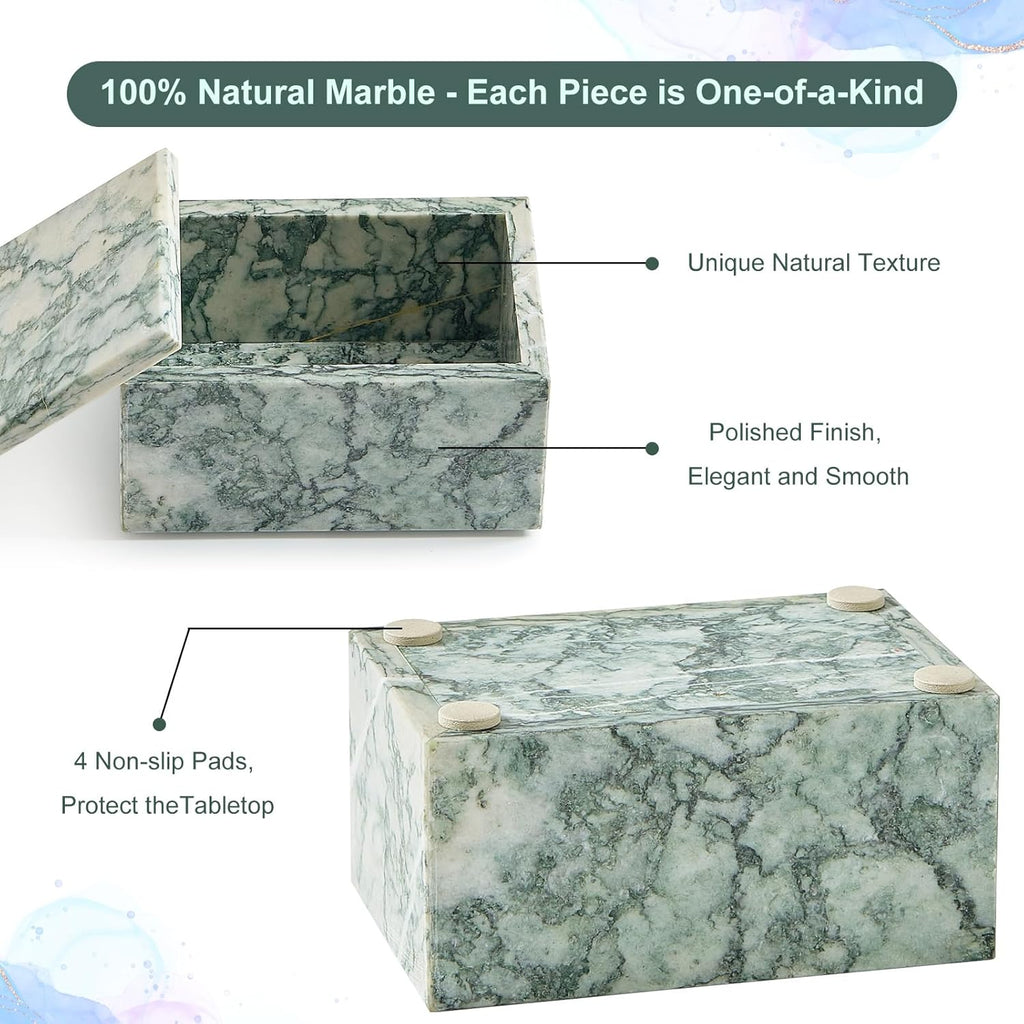 Natural Marble Storage Box with Lid, Rectangular Organizer for Jewelry