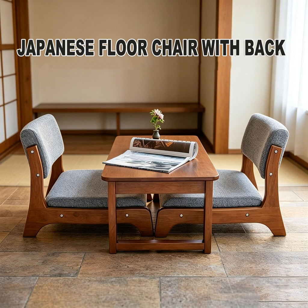 Japanese Floor Chair, Zaisu Meditation Chair, Back Support, Wood Low-Back Tatami, Soft Cushion, Portable Armless for