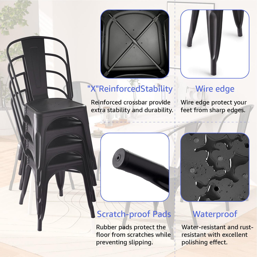 Metal Patio Chairs-Outdoor Chairs Set of 4, Dining Kitchen Metal Chairs, Height Restaurant Stackable Chair Side Bar