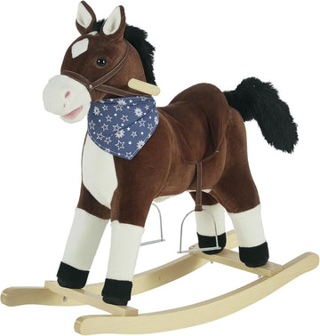 Kids Plush Ride-On Rocking Horse Toy with Fun Realistic Sounds Brown
