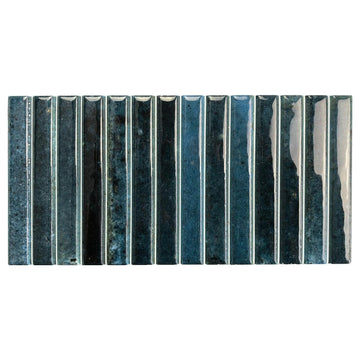 Scandia Glossy Ocean Blue 4.5x9 Ribbed Porcelain Wall Tile, 3D KitKat Fluted Decorative Tile Backsplash, Bathroom