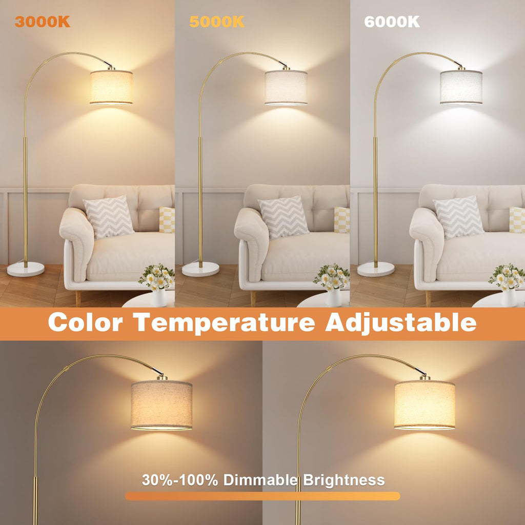 Dimmable Arc Floor Lamp with Remote, Color Temp Adjustable, Marble