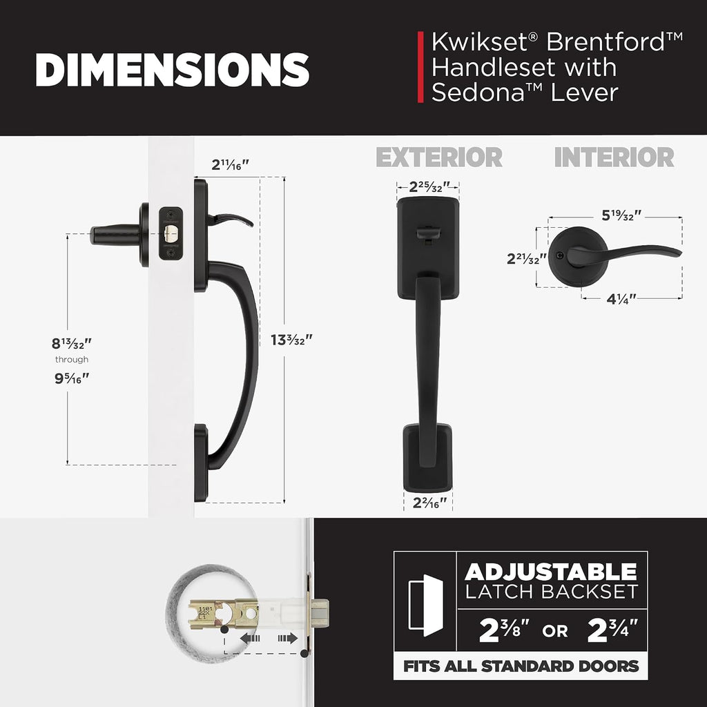 Brentford Front Door Handle No Lock, Entry Handleset Exterior with Sedona Interior Reversible Lever, Non-Locking - Door Handleset
