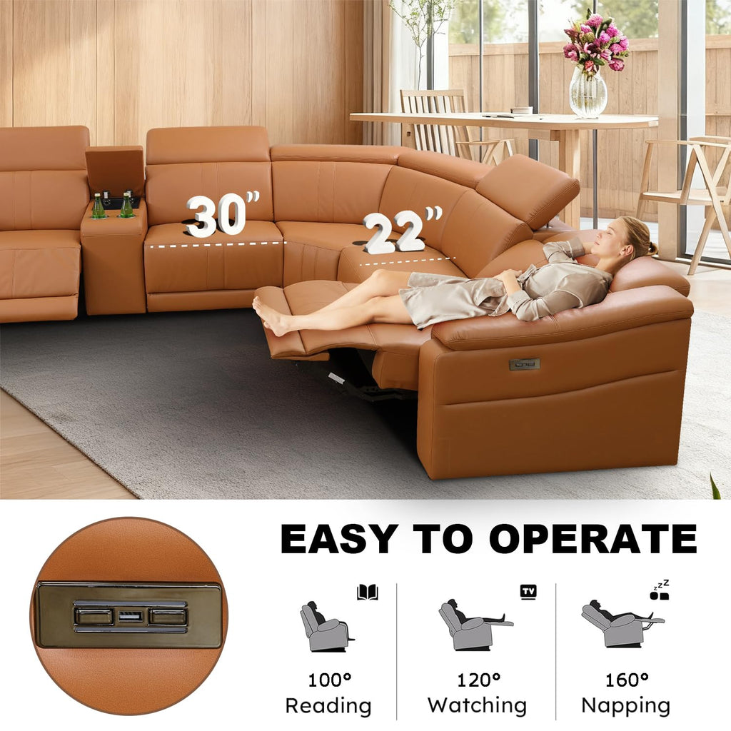 Power Recliner Sectional Sofa, Power Leather Corner Sectional Couch with Dual Recliners, 5-Seater L Shaped Couch
