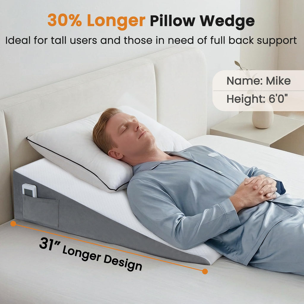 31" Extra-Long Wedge Pillow for Sleeping & Resting, Back Support