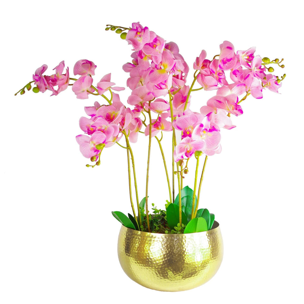 7305 Large Metal Planter 32 x 20cm Hammered Gold Colour-Straight Edge