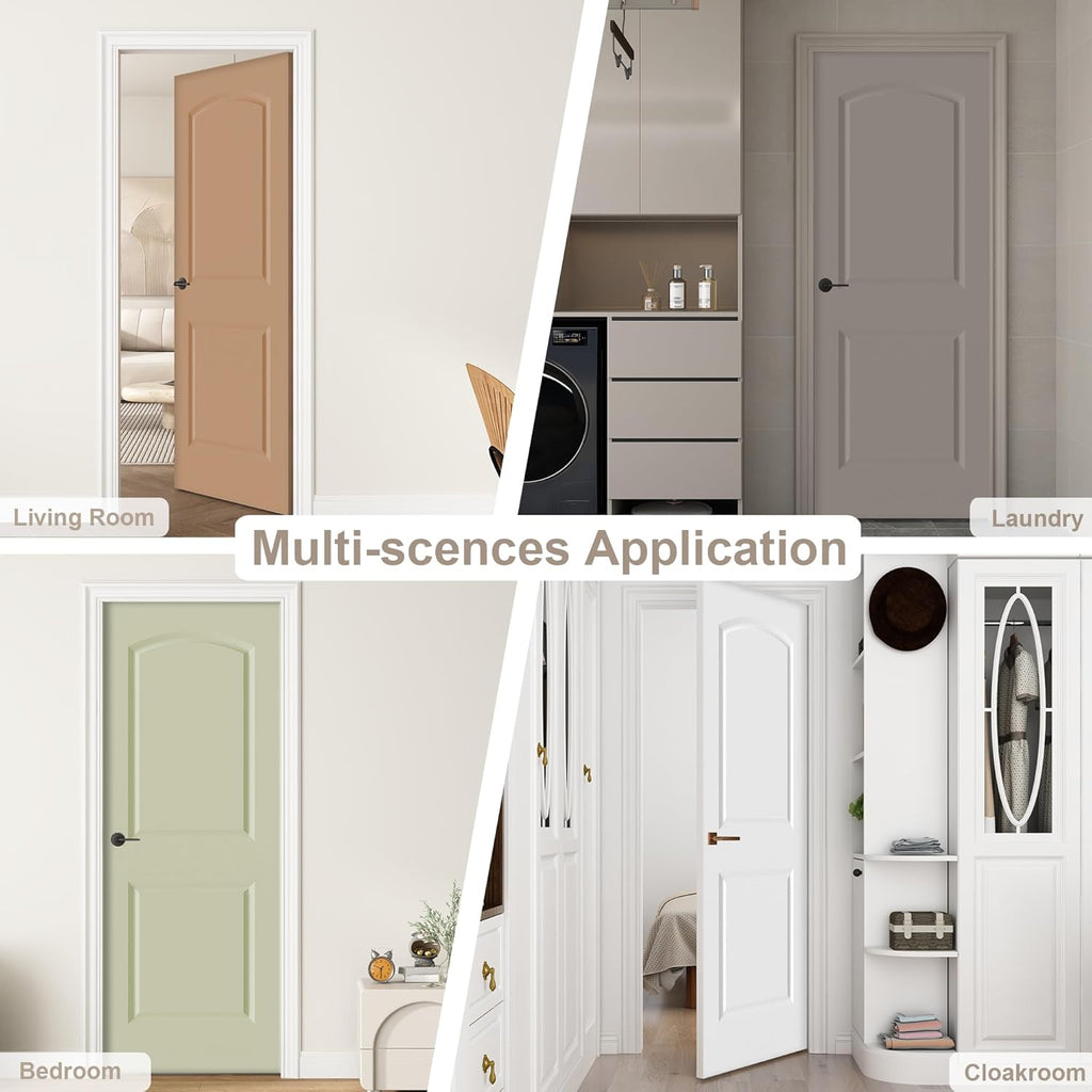 30"x80" Raised 2-Panel White Primed Hollow Core Interior Molded Door Slab with Arch Design, NOT Pre-drilled and NOT