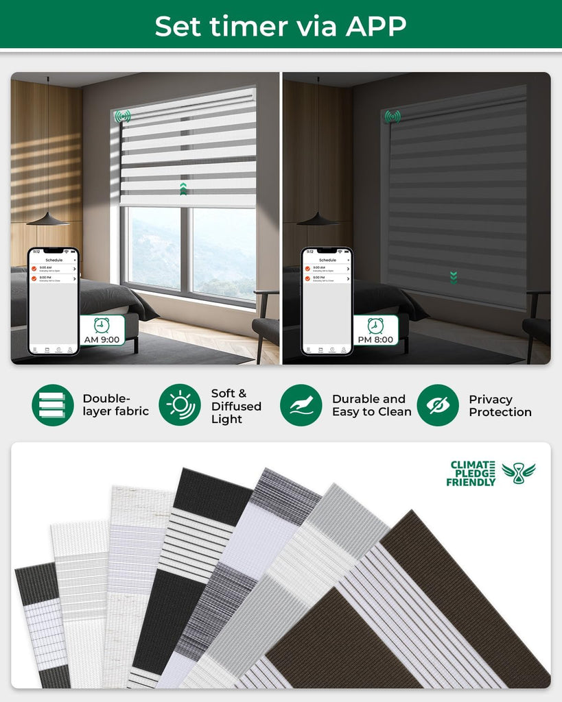 Motorized Zebra Blinds with Remote, Electric Dual-Layer Shades with Dry Battery-Powered, Smart Window Blind with