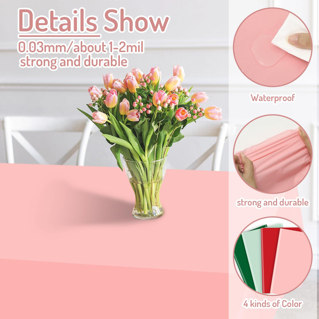 16 Pcs Christmas Plastic Tablecloth Rectangle Table Cover Pink Red Green Waterproof Table Cloth for Xmas Party Winter