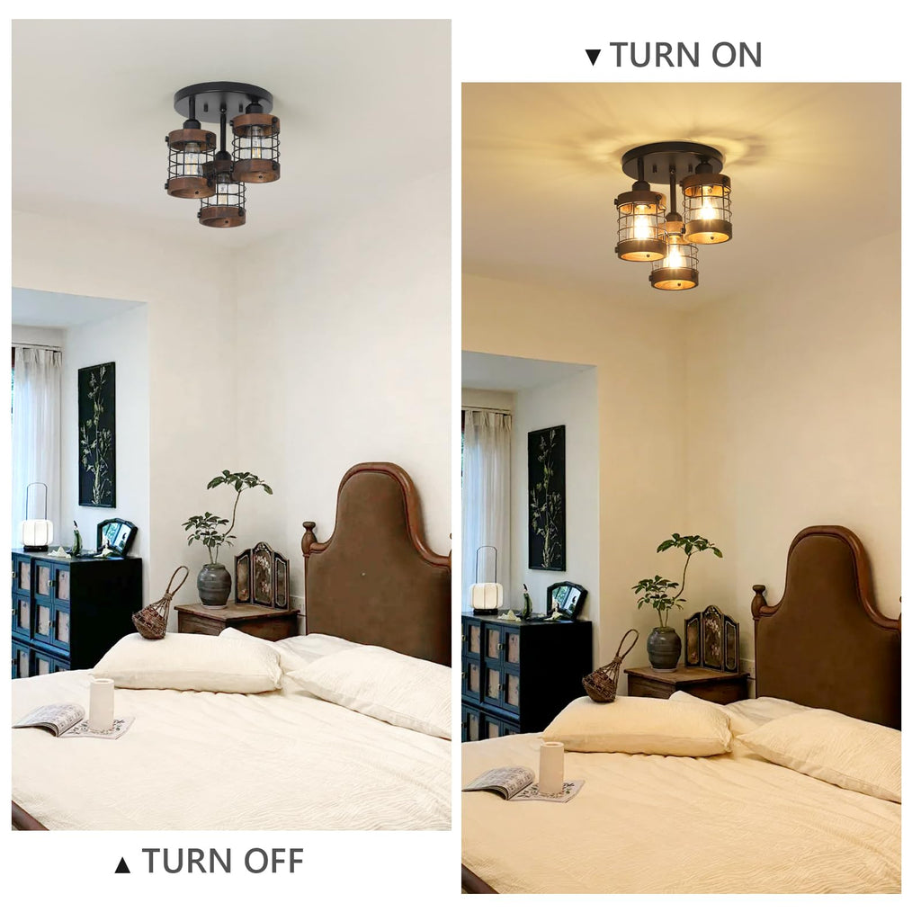 Semi Flush Mount Ceiling Light, 3-Light Farmhouse Chandelier Light Fixtures Ceiling Mount, Black Hallway Light