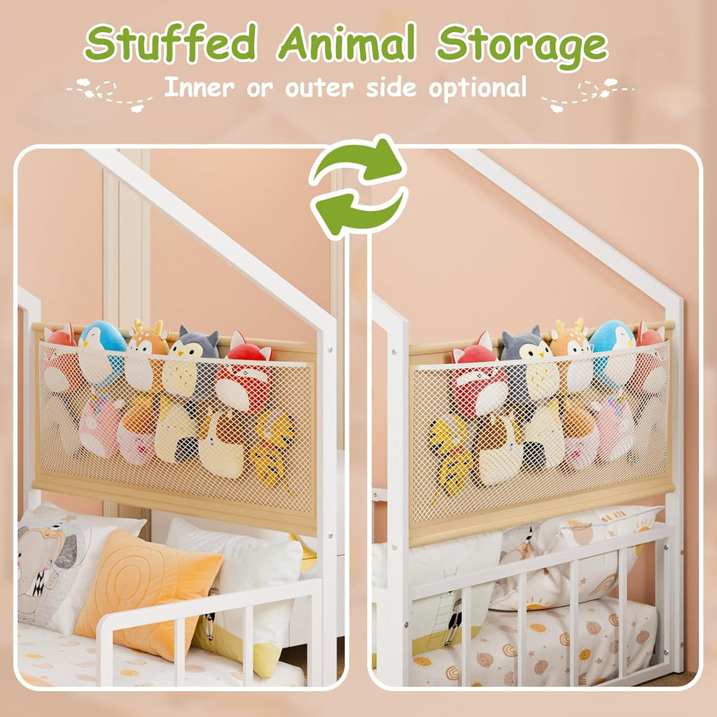 Montessori House Bed with Storage Rack & Stuffed Animal Storage