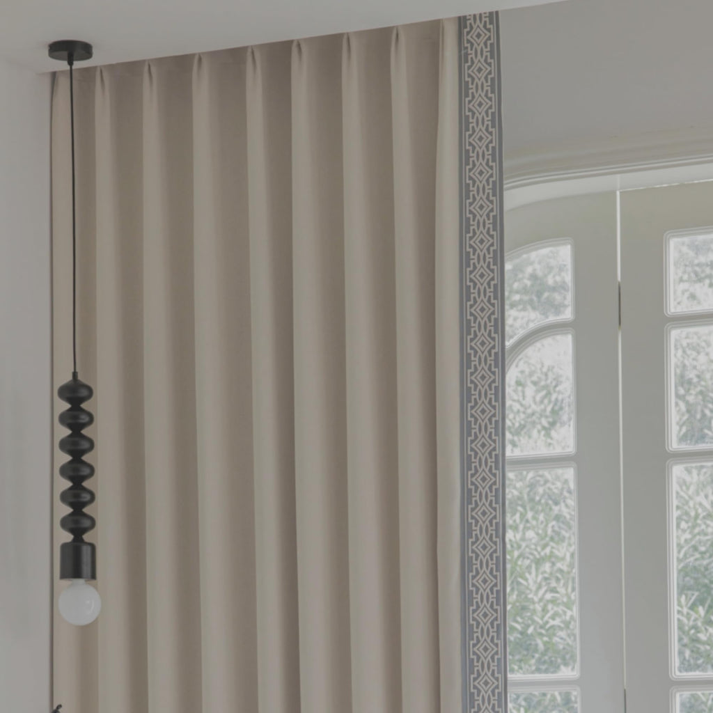 Ivory Cream Curtains with Tape Trim, Pinch Pleat, Blackout, Lined Curtains with Easy Installation (2Panels, 52W x 84L)