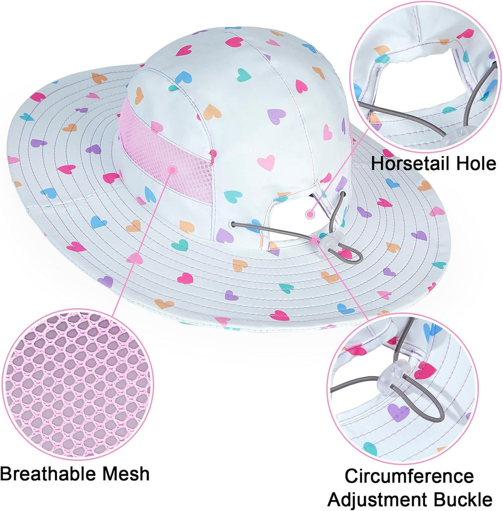 Sun Hat for Kids Girls, UPF 50+ Wide Brim Beach Hat for Toddler