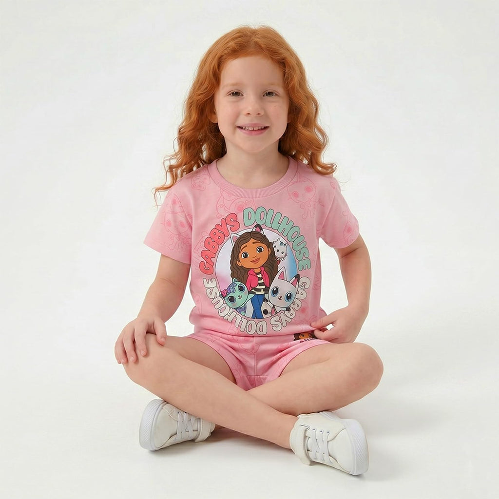 Girls French Terry Short Sleeve T-Shirt and Shorts Set for Toddler to Big Kids