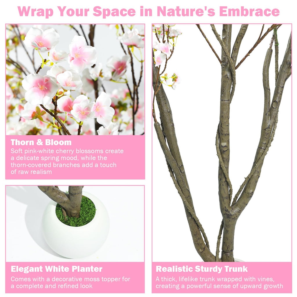 Artificial Cherry Blossom Tree 5FT, Pink Faux Floor Tree