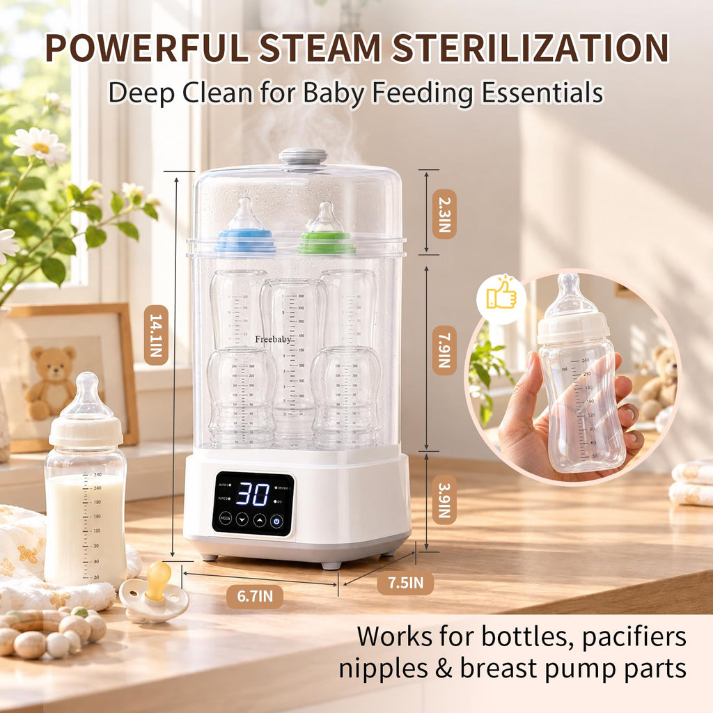 Compact Baby Bottle Sterilizer and Dryer, 8-in-1 Auto Steam System