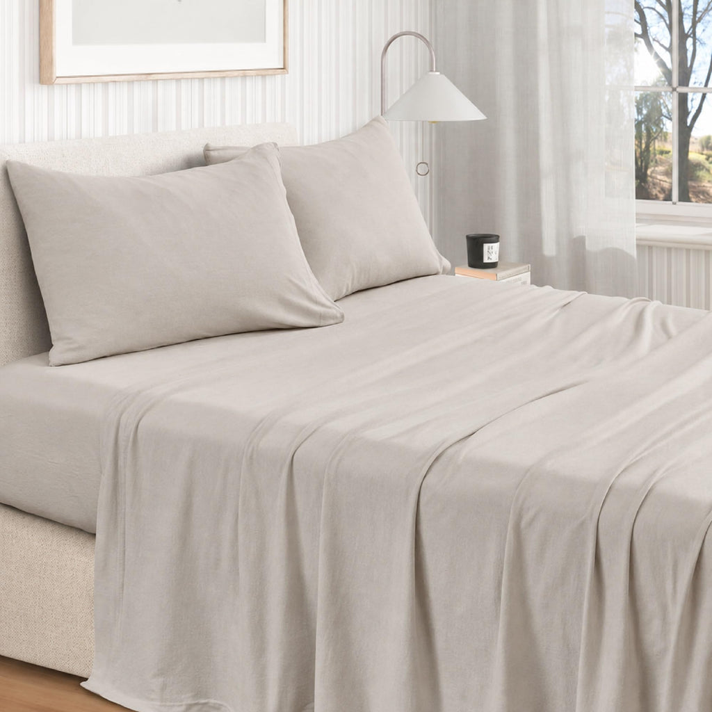 California King Size Organic Cotton Jersey Knit Sheets - Soft, Stretchy, 4-Piece Bed Sheet Set - Breathable Sheet &