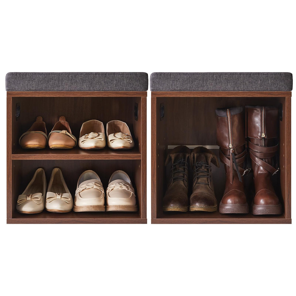 Small Shoe Storage Bench with Cushion, Light Walnut