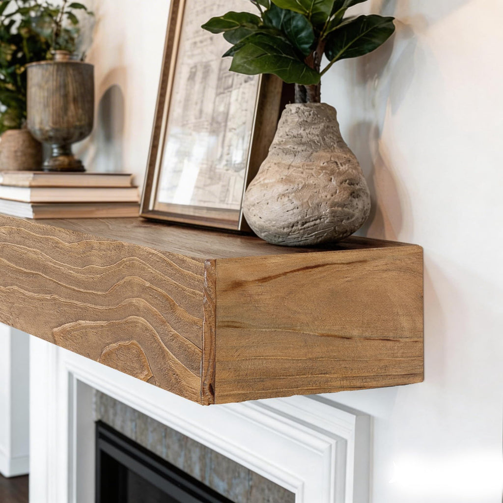 Solid Wood Fireplace Mantel 48", Rustic Mantel Shelf, Rustic Oak