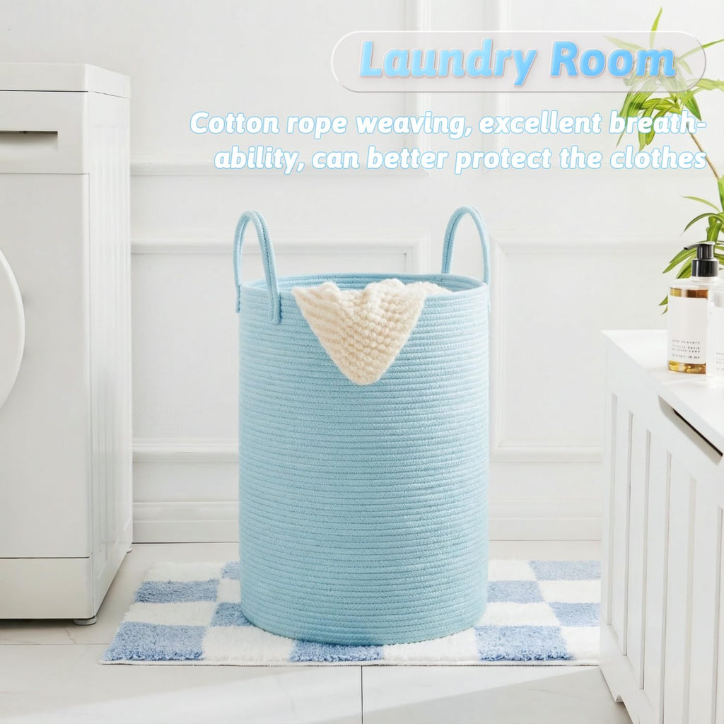Basket,Woven Cotton Rope Laundry Hamper,80L for Decor Storage of Dirty Clothes,Toys and Blankets ,Baby Room and