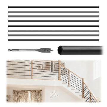 8 Foot x 5/8-inch Round Horizontal Bar Baluster for Stair Remodel- Wrought Iron Hollow Staircase Metal Spindles for