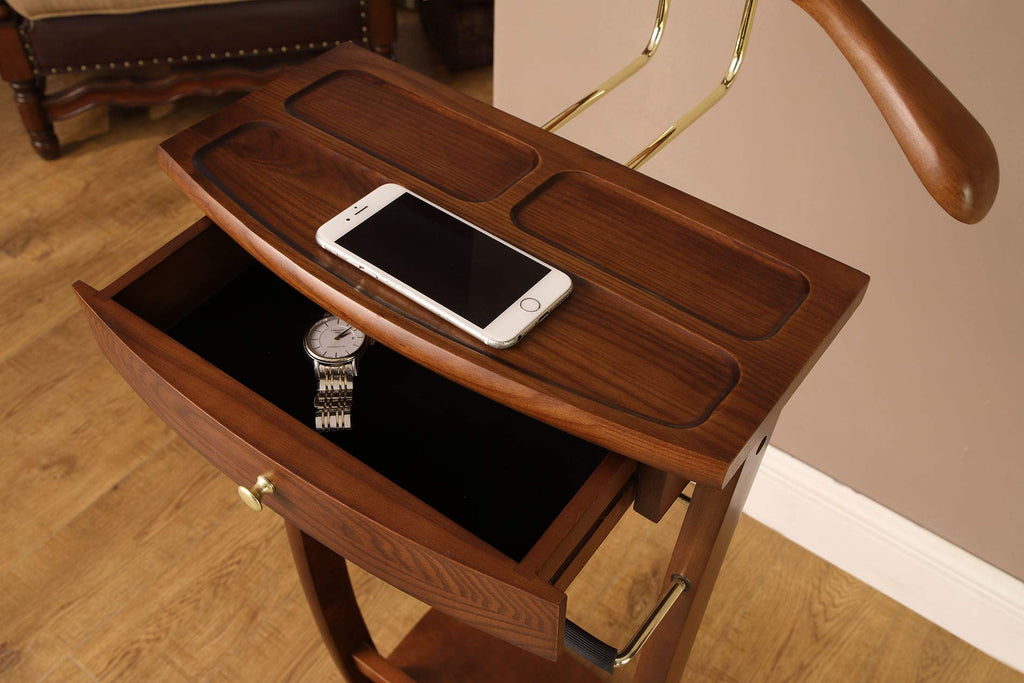 Kingsman Suit Valet Stand VL37074 with Drawer, Top Tray, Contour Hanger, Trouser Bar, Tie & Belt Hooks and