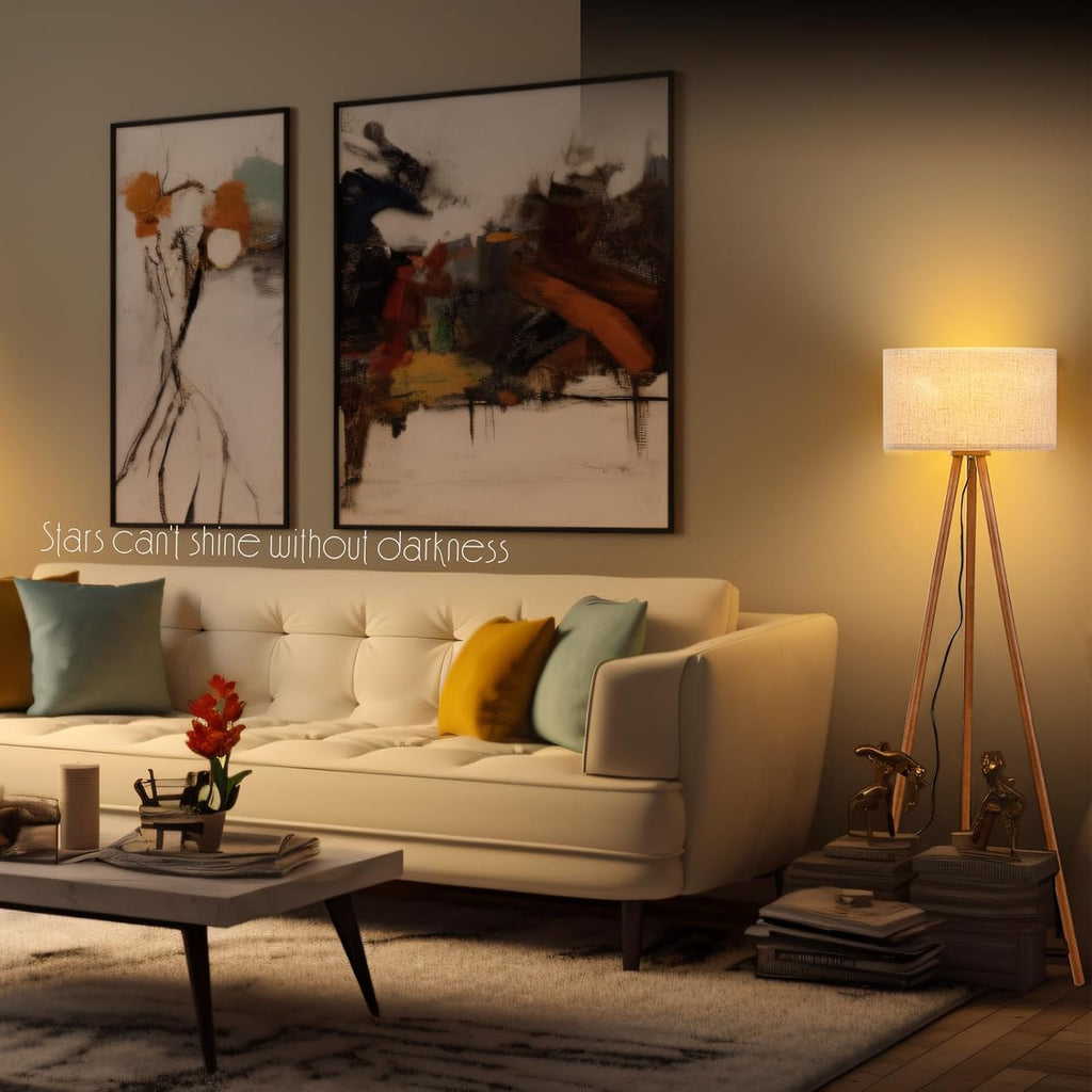 Wood Tripod Floor Lamp, Farmhouse Wooden Floor lamp with 3 Color Temparature LED Bulb, Footswitch