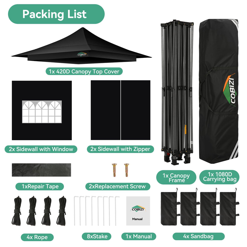 13x13 Pop Up Canopy Tent Heavy Duty with Auto-Extending Eaves