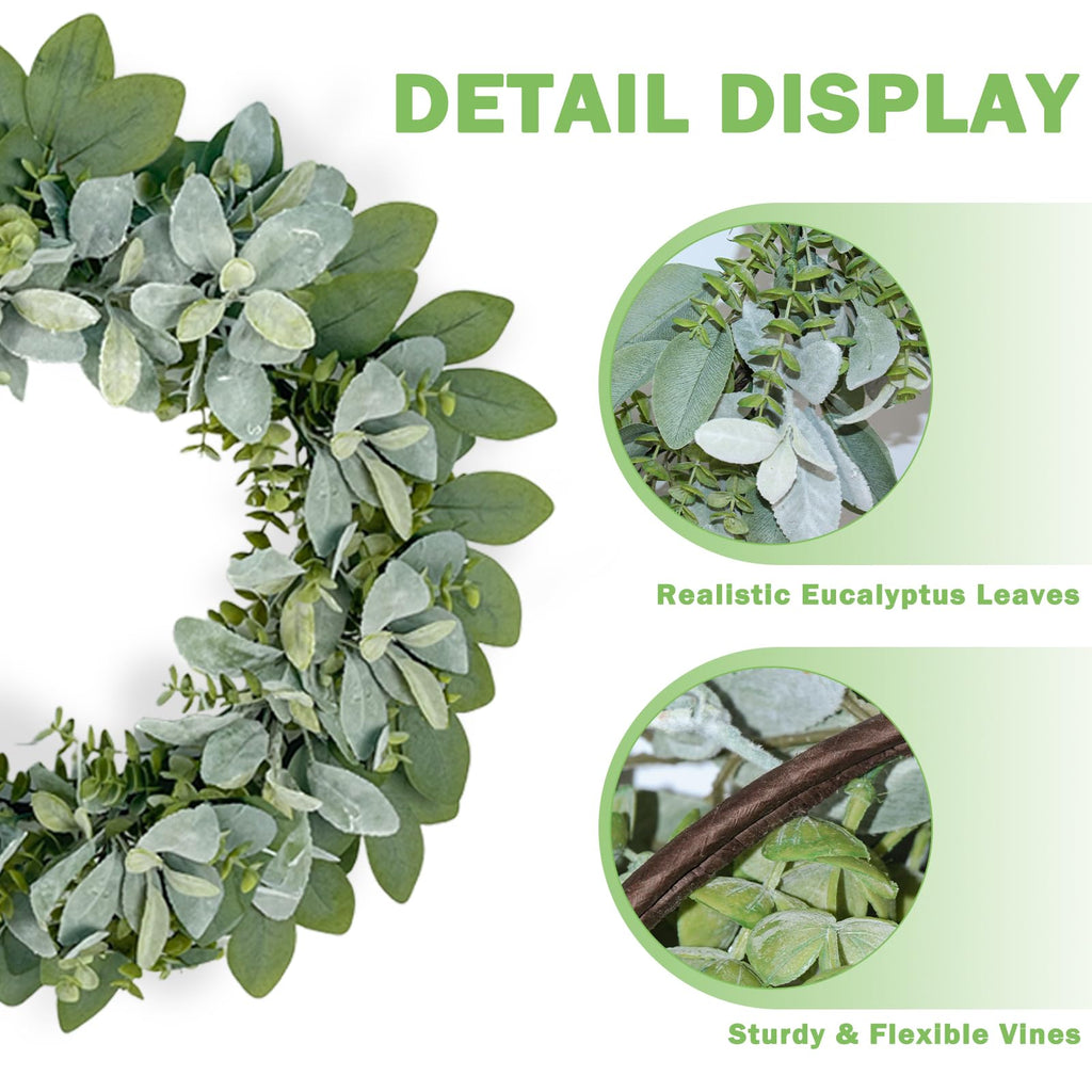 24 Inch Flocked Lambs Ear Wreath for Front Door Outside, All Season Winter Farmhouse Door Wreath, Cozy Rustic Wall &