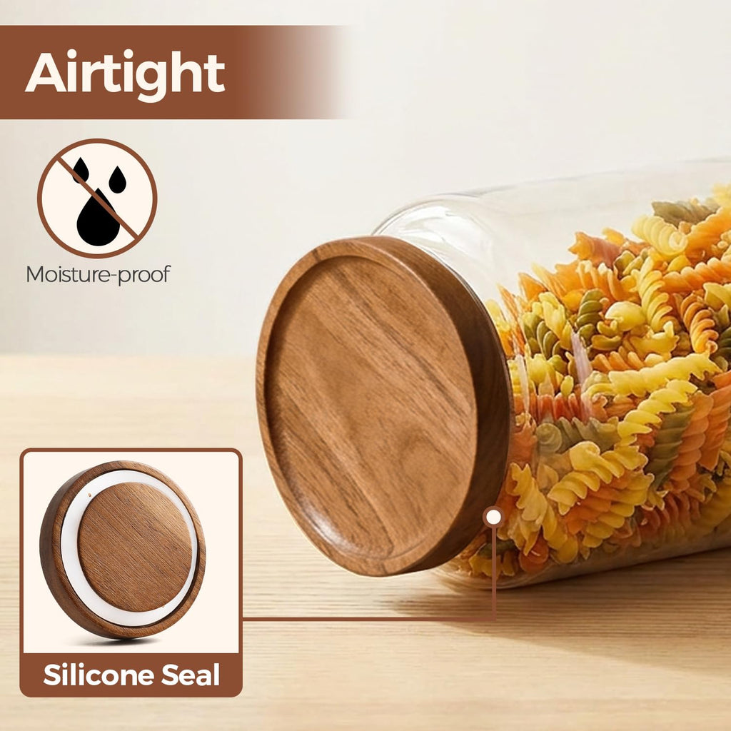 Flour Storage Containers with Acacia Wood Lids 1Gallon 2Pack