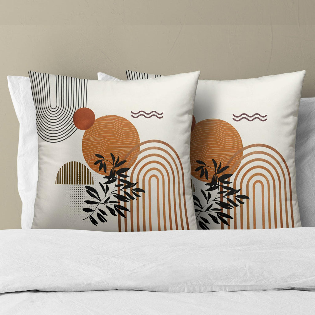 Boho Throw Pillow Covers 20x20 Inch Set of 2 Mid-Century Modern Cushion Case Geometric Tropical Leaf Sun Decorative