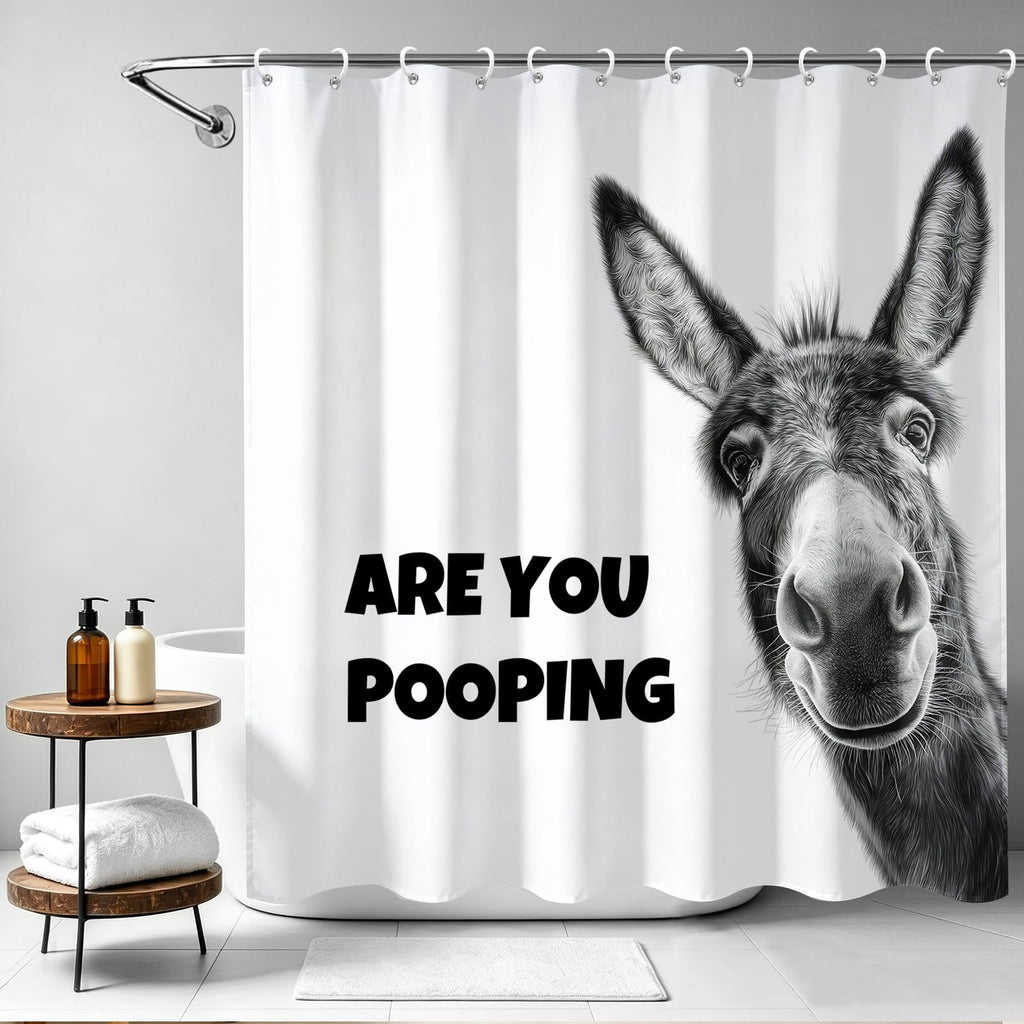 Funny Donkey are You Pooping Novelty Hilarious Whimsical Rustic Farmhouse Black and White Bathroom Bath Decor Bathtub