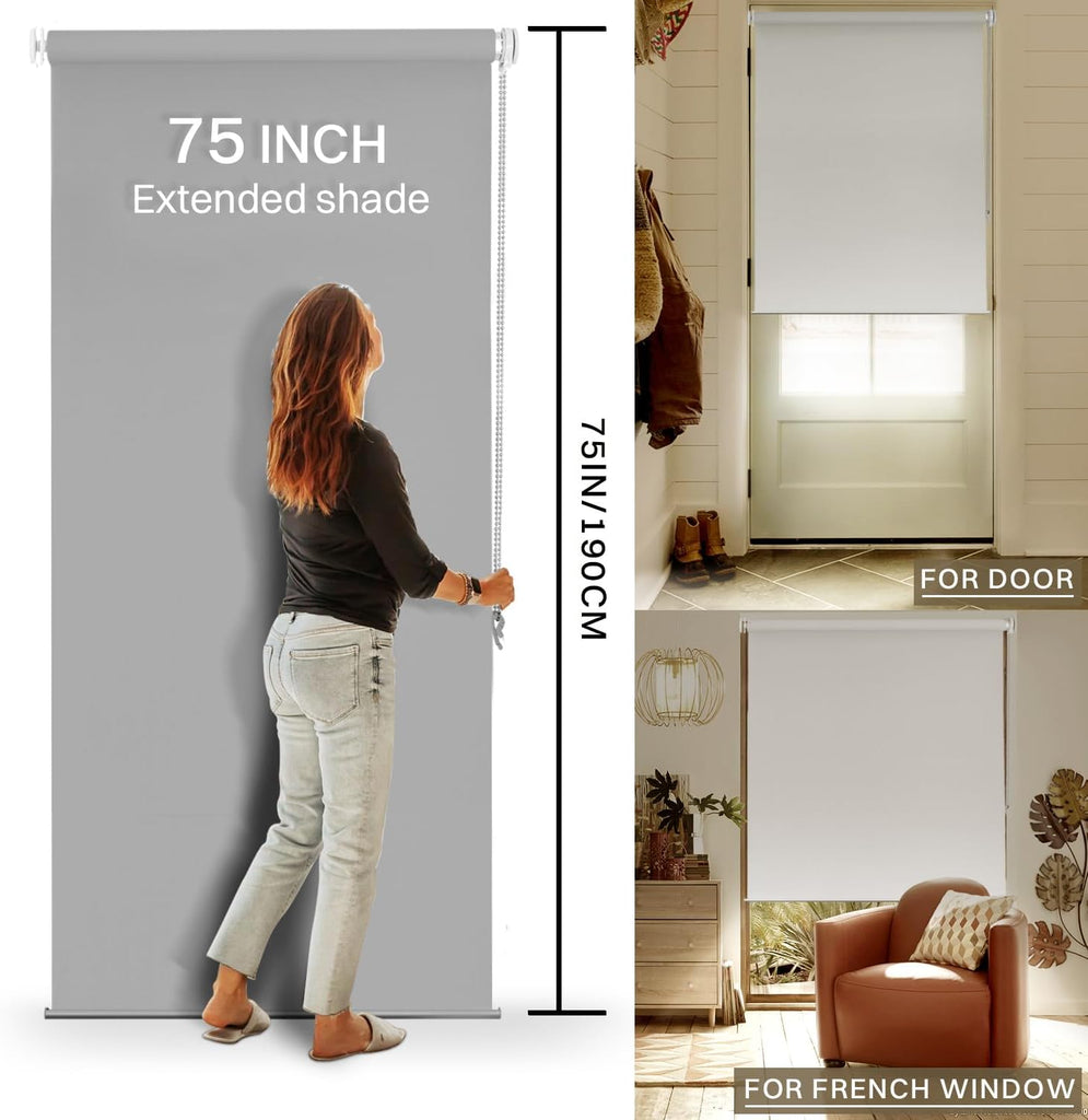 No Drill Blackout Roller Shade , Grey | 100% Light Block / UV Protection / No Tools Install / Easy-Care Fabric / for