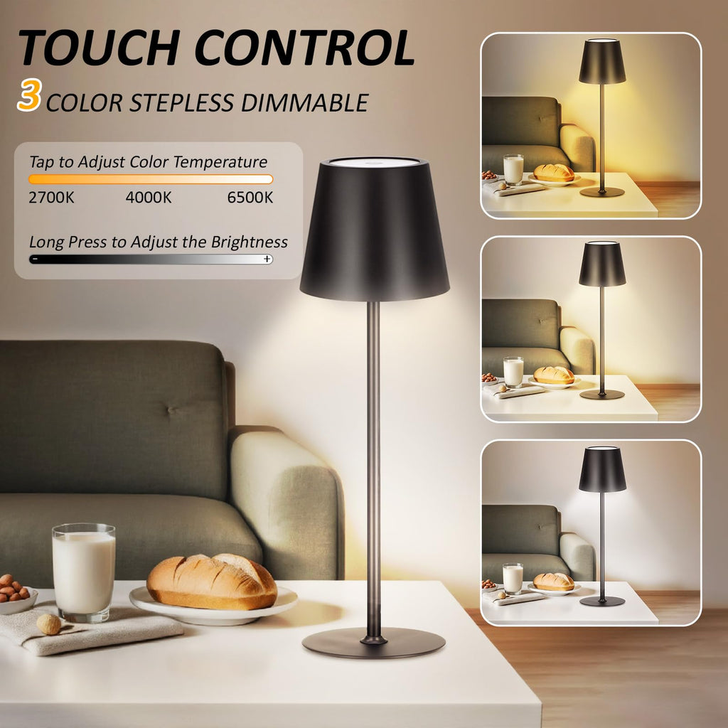 12 Pack Cordless Table Lamp Portable Rechargeable Lamp, Black