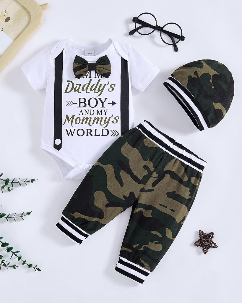 Boy Clothes Newborn Outfits Romper Pants Hat 3 Piece Set