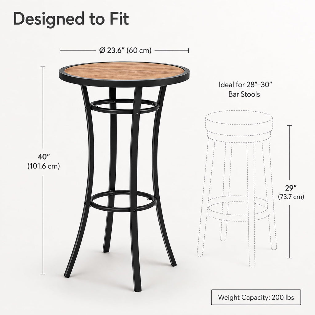 Bar Height Patio Table, 40-Inch Tall Patio Table Outdoor Bar Table Bistro Table with Wooden-Like Table Top & Metal