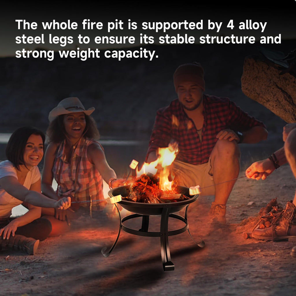 22-Inch Portable Round Metal Fire Pit Set
