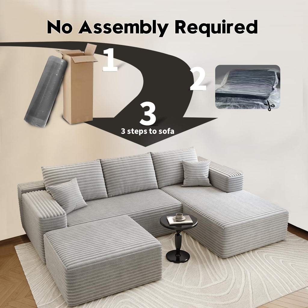 107.5" Cloud Sectional Couch with 1 Ottoman, Modern Modular Sofa with Deep Seat, Comfort U Shaped Sofa Couches Bedroom