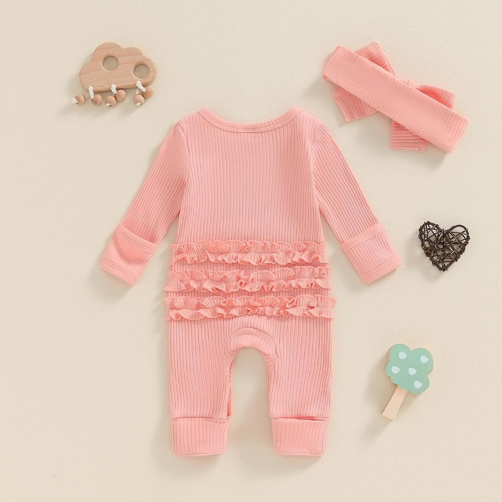Im New Here Newborn Outfit Girl Long Sleeve Letter Romper Ribbed Knit Jumpsuit Baby Girl Preemie Coming Home Outfit