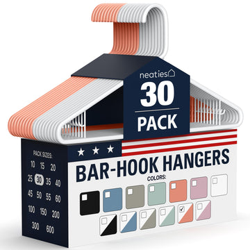Plastic Hangers 30 Pack - Made in the USA - 6lb Capacity Standard Clothes Hangers with Strap Hooks for Dresses